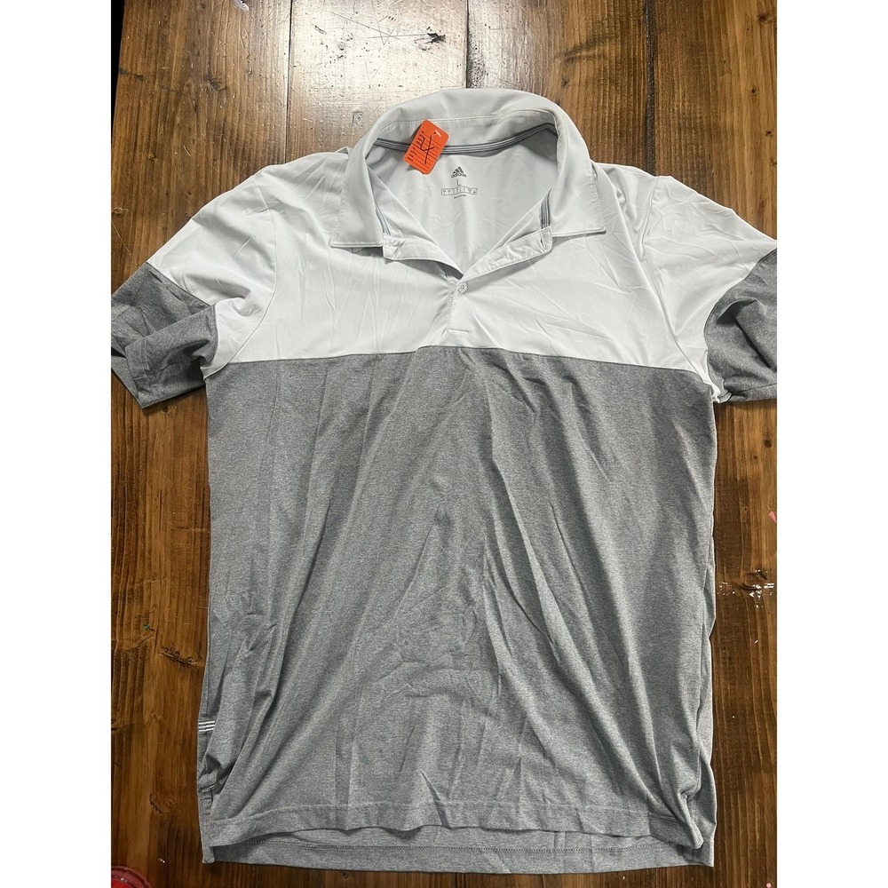 Adidas Mens Colorblock Golf Polo Shirt Gray White Short Sleeve Large